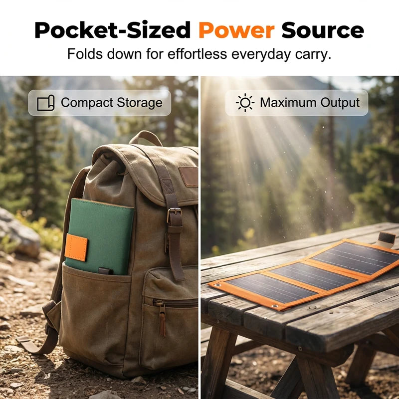 Solar Charger Foldable USB Ports Weatherproof Carabiner