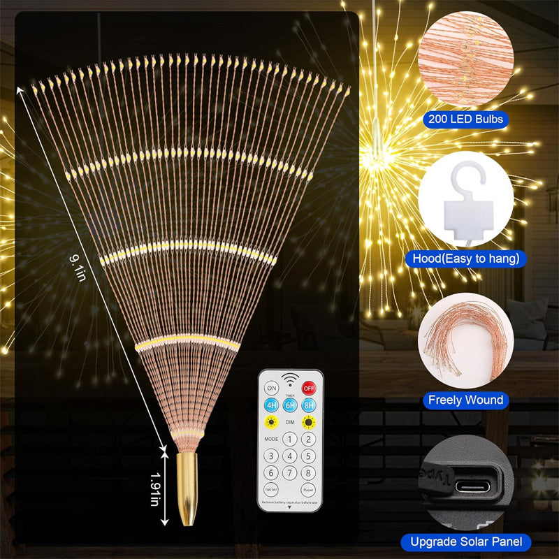 Solar Firework Lights Copper Wire Weatherproof Remote & Timer