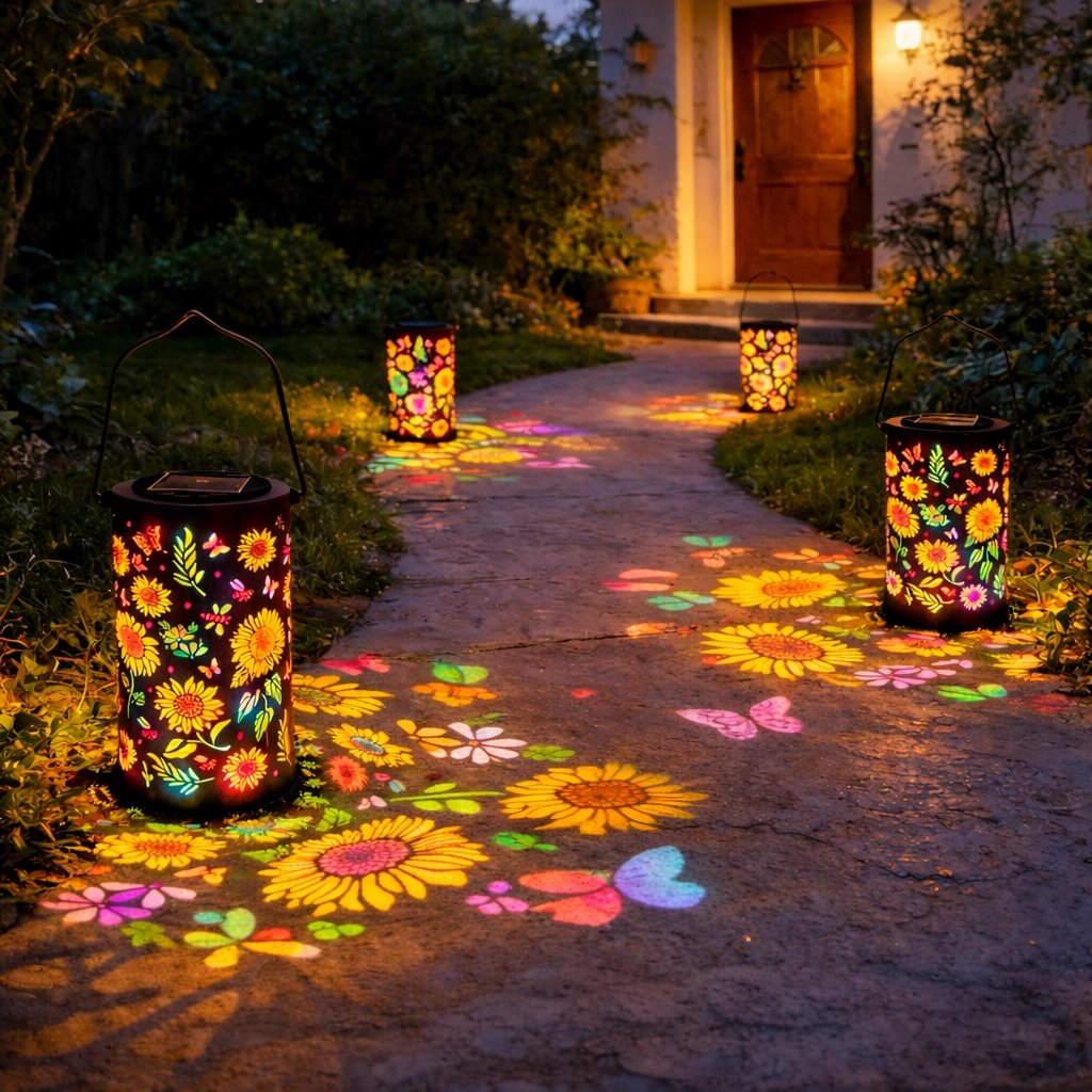 Solar Garden Lantern Floral & Butterfly Projection