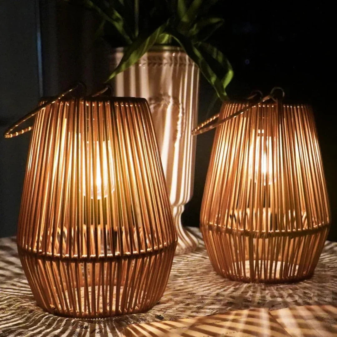 Solar Garden Lantern Handwoven Rattan Automatic Dusk Sensor
