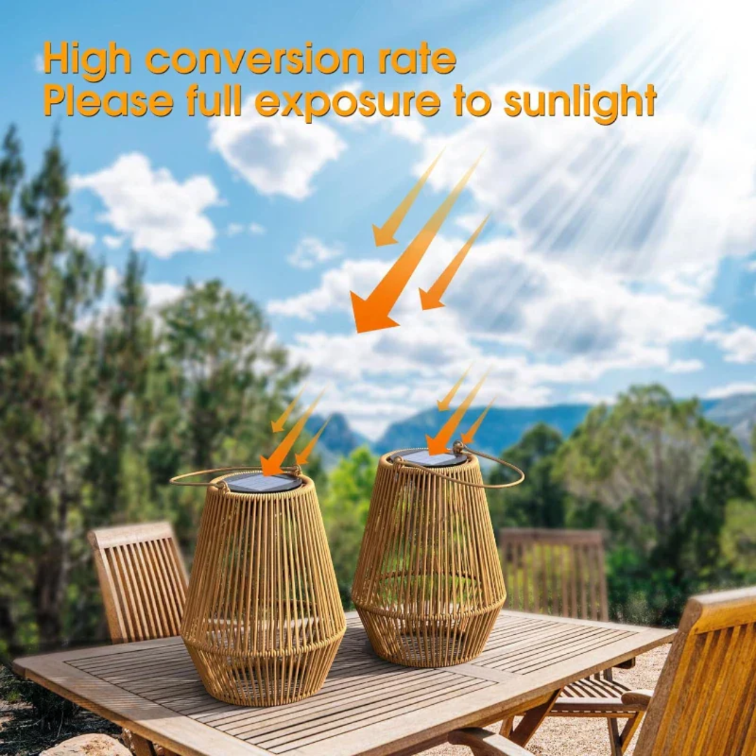 Solar Garden Lantern Handwoven Rattan Waterproof