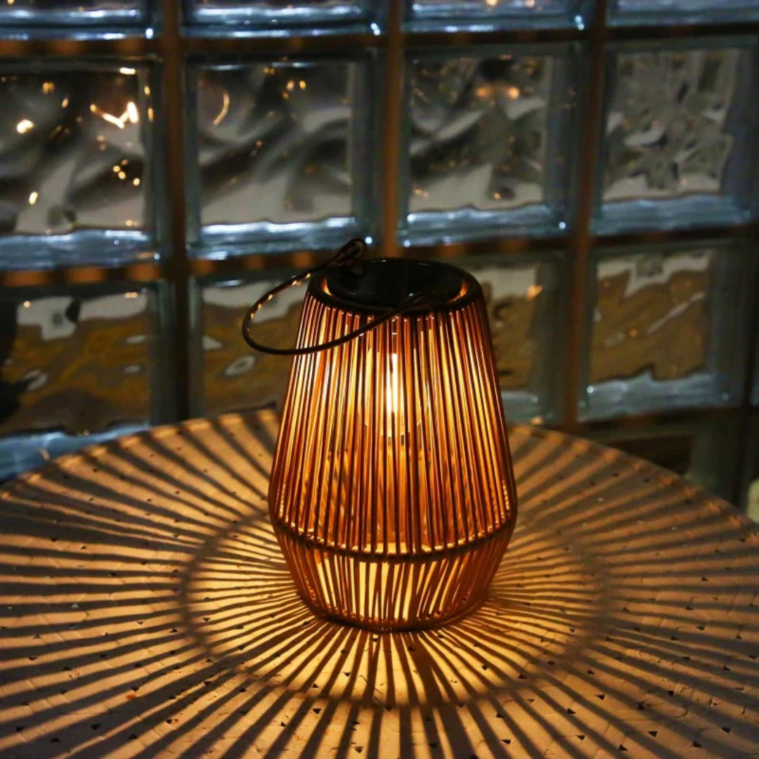 Solar Garden Lantern Handwoven Rattan Waterproof
