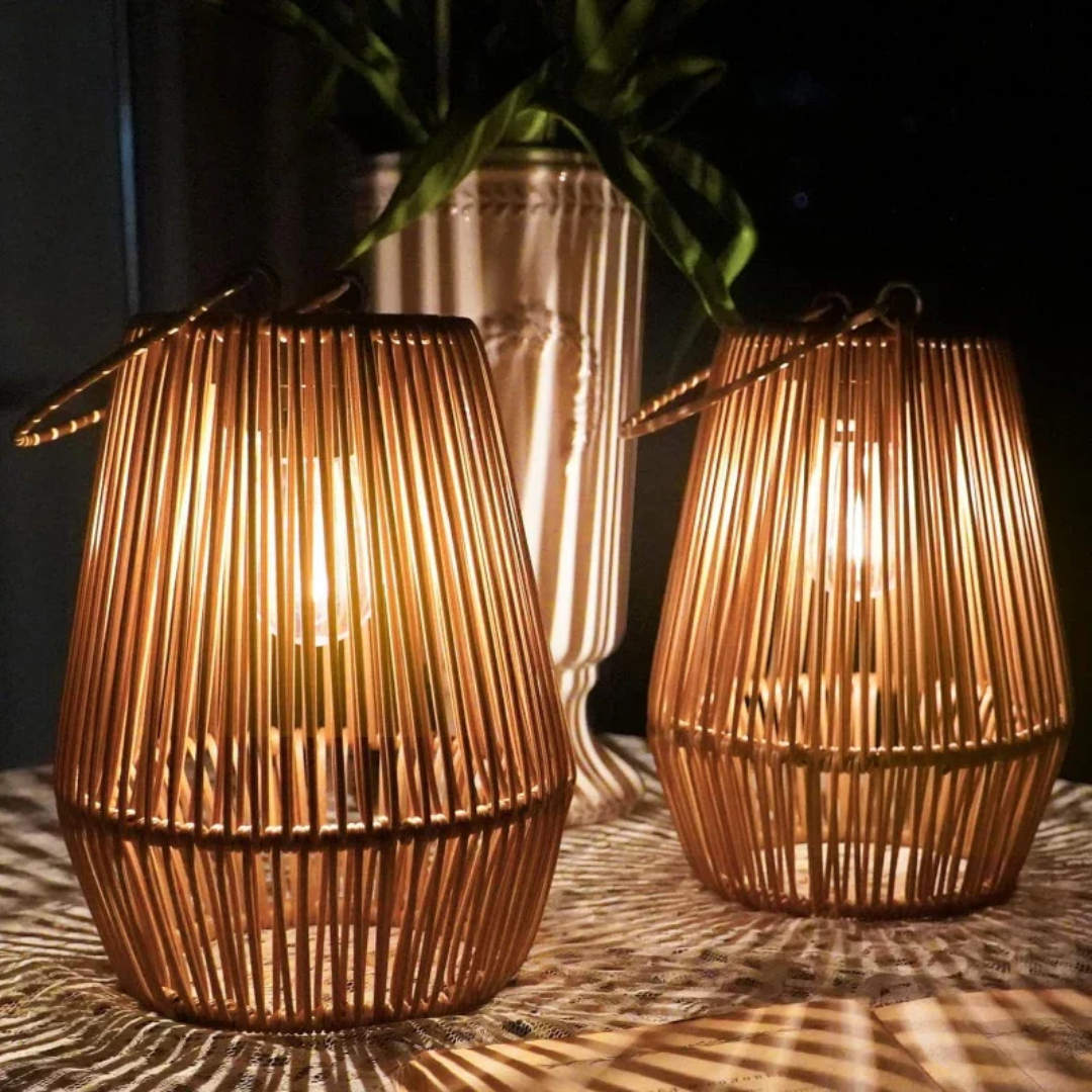 Solar Garden Lantern Handwoven Rattan Waterproof