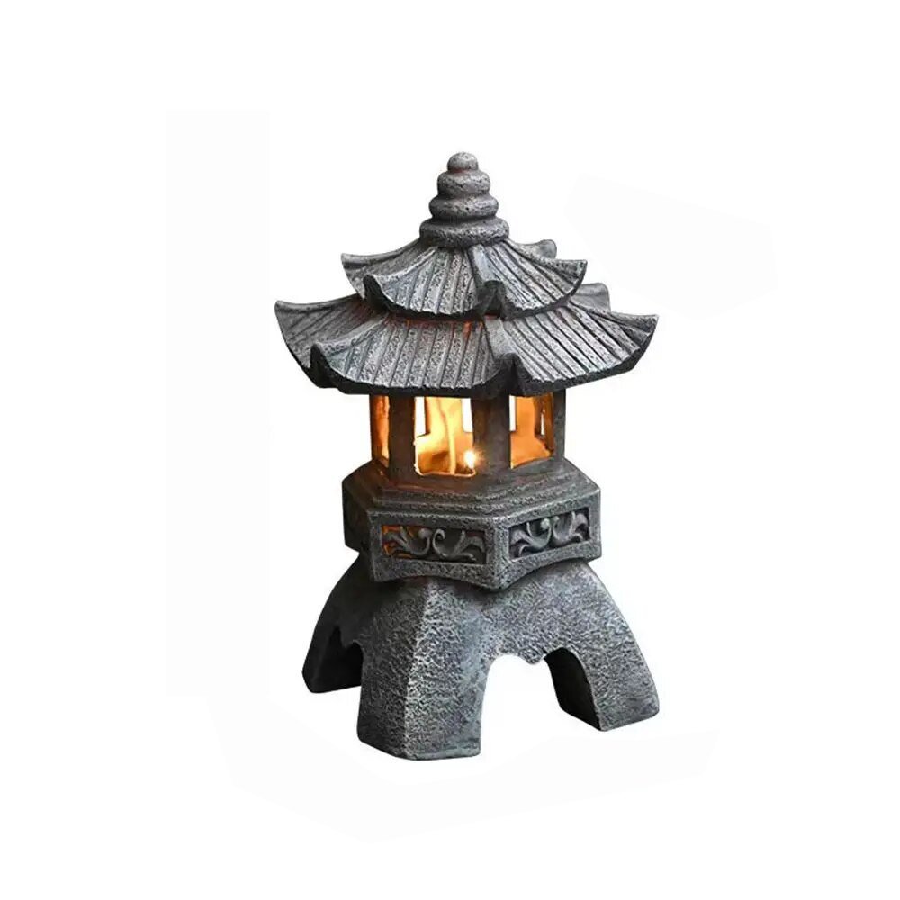 Solar Garden Lantern Pagoda Design LED Weather-Resistant Resin