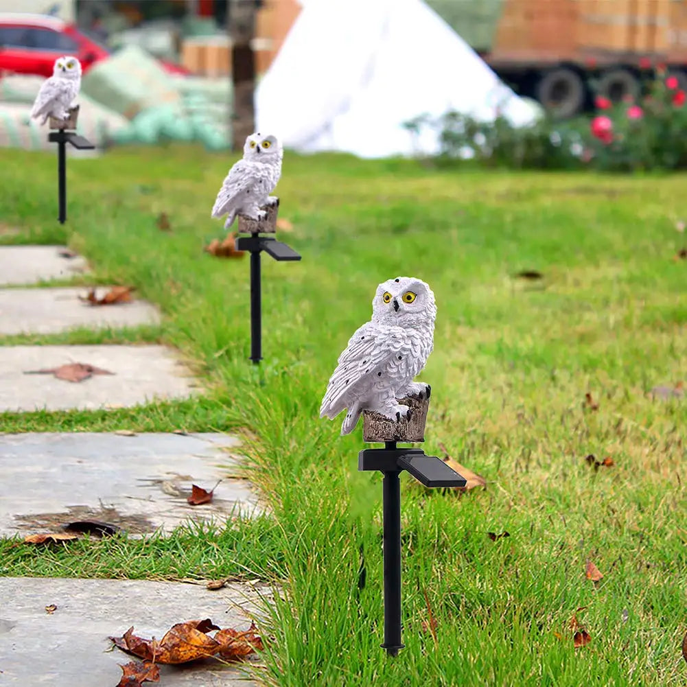 Solar Garden Light Owl Design Dusk-To-Dawn Weatherproof Resin