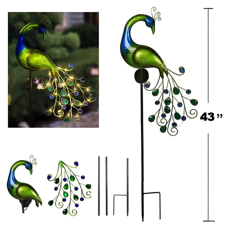 Solar Garden Light Peacock Design Reinforced Iron Dusk Sensor