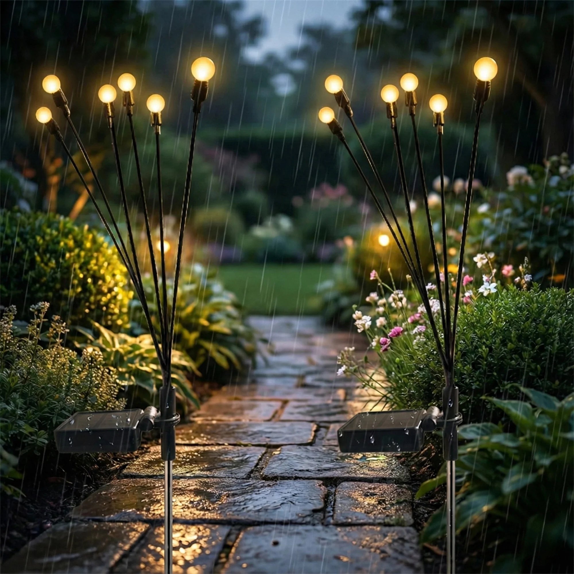 Solar Garden Stake Lights Warm White Automatic Dusk Sensor