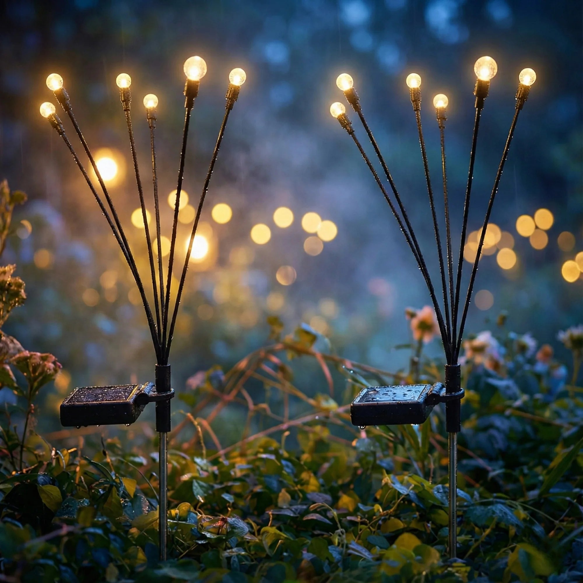 Solar Garden Stake Lights Warm White Automatic Dusk Sensor