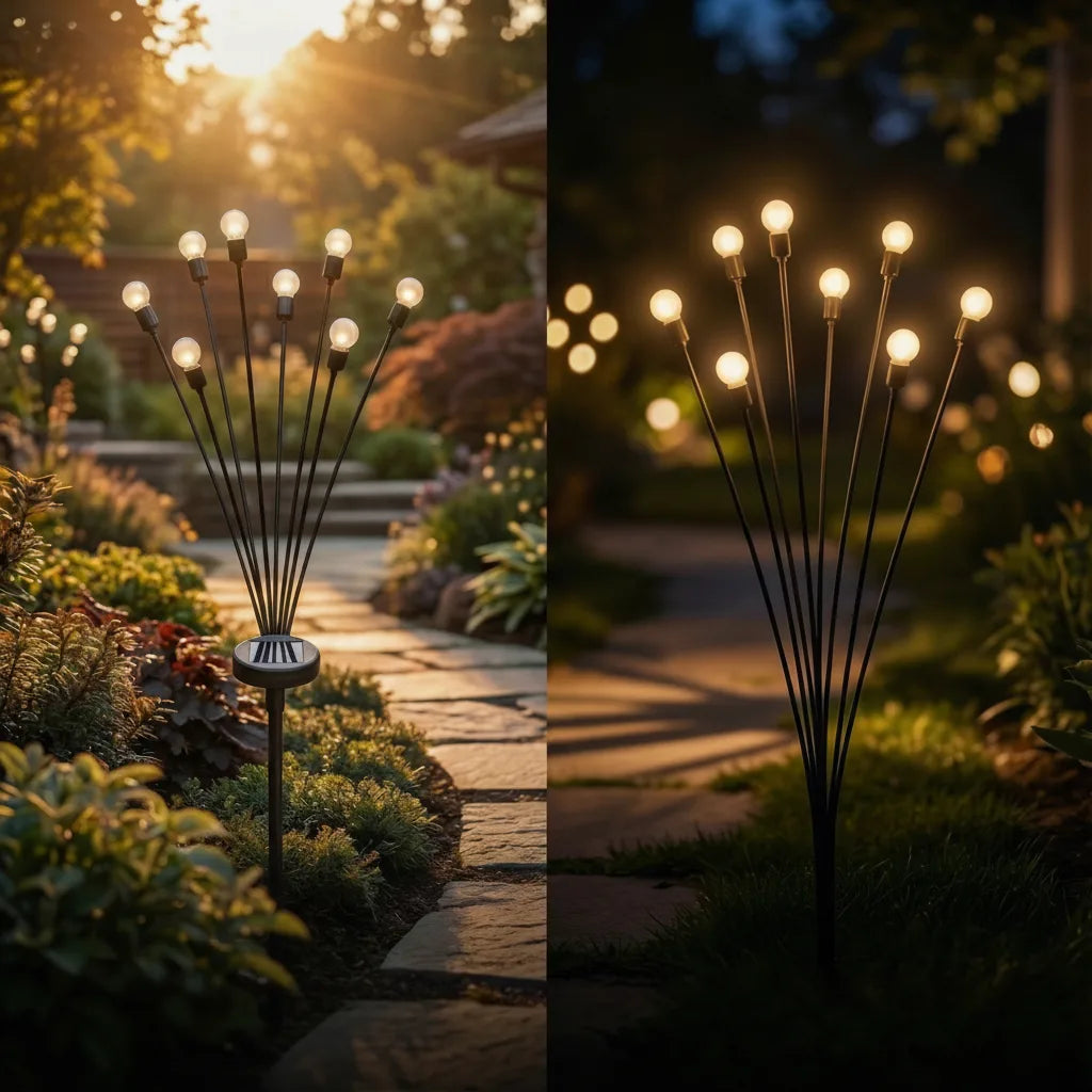 Solar Garden Stake Lights Warm White Automatic Dusk Sensor