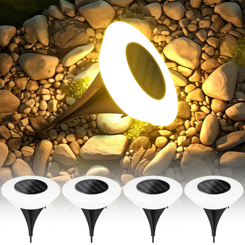 Solar Ground Lights 360° Ring Illumination Set of 4