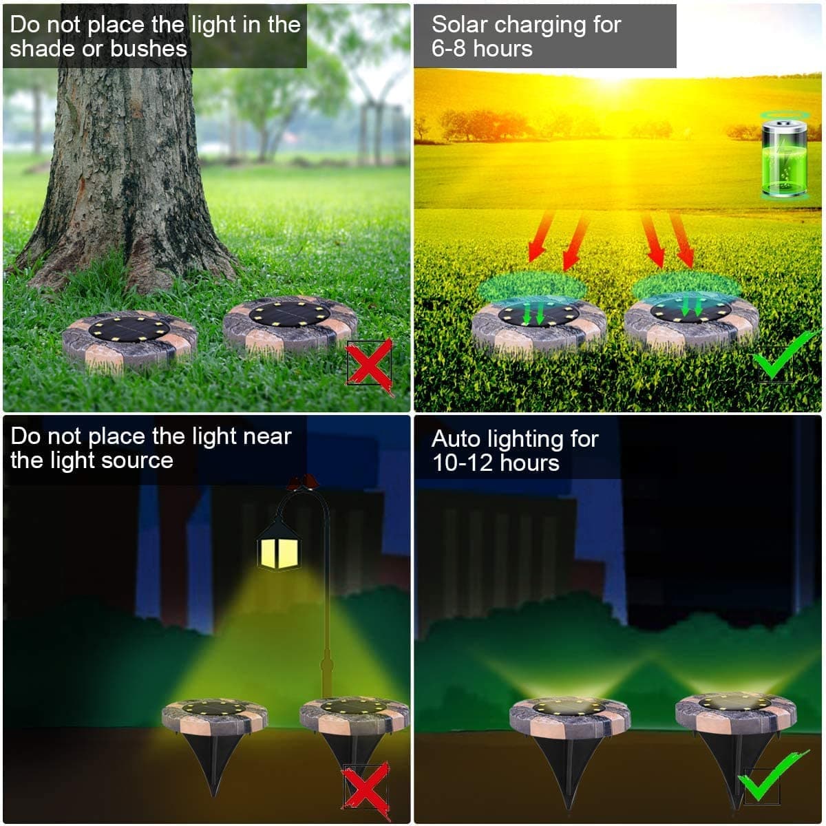 Solar Ground Lights 8-Pack Weatherproof Automatic Dusk Sensor