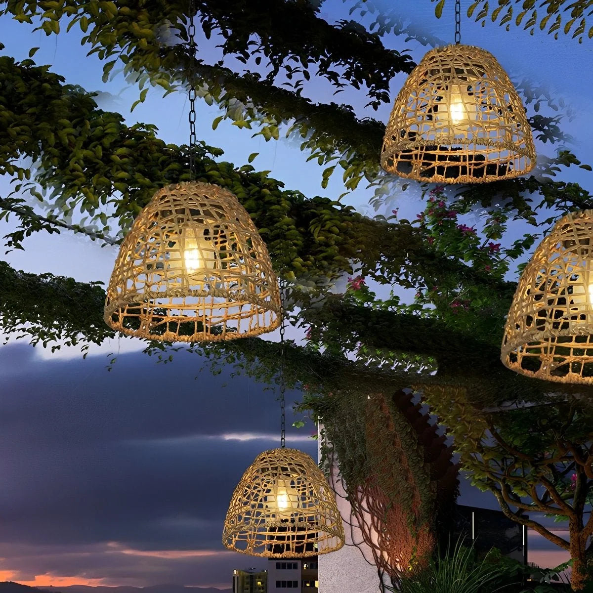 Solar Lantern Automatic Handwoven Rattan Weatherproof