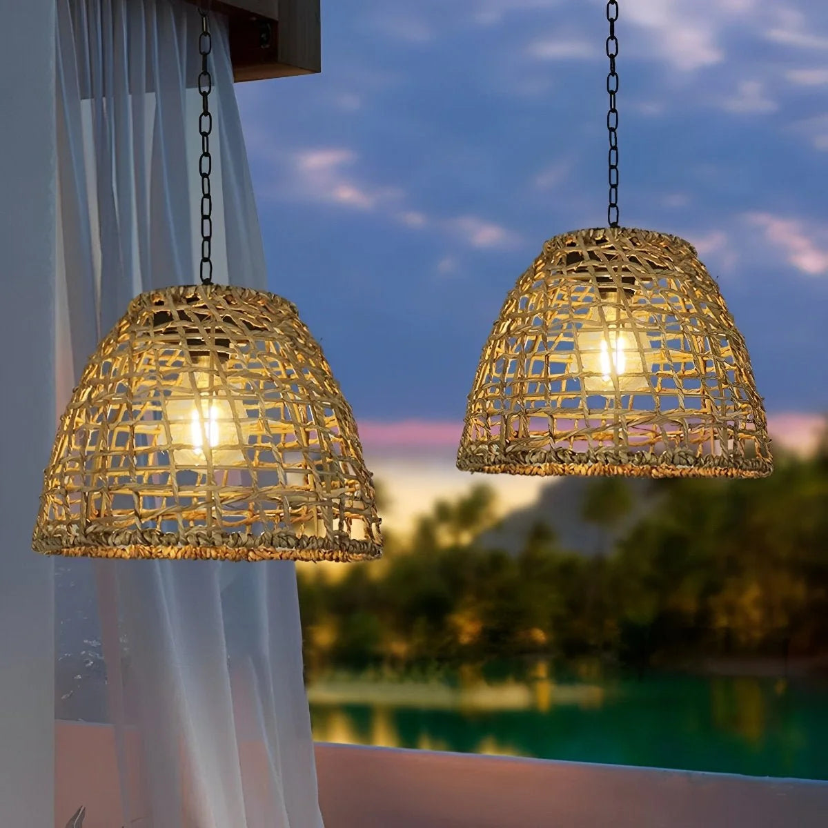 Solar Lantern Automatic Handwoven Rattan Weatherproof
