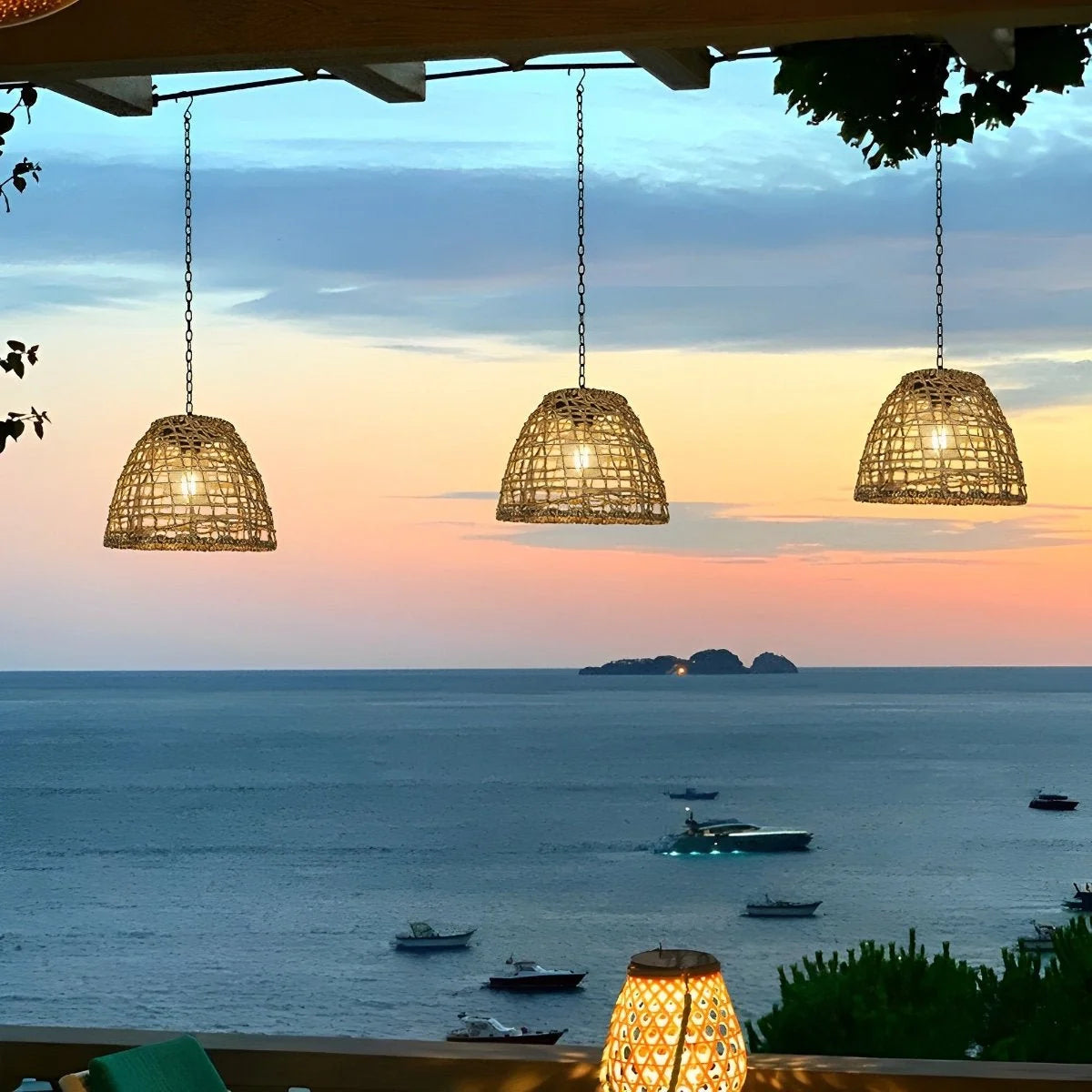 Solar Lantern Automatic Handwoven Rattan Weatherproof