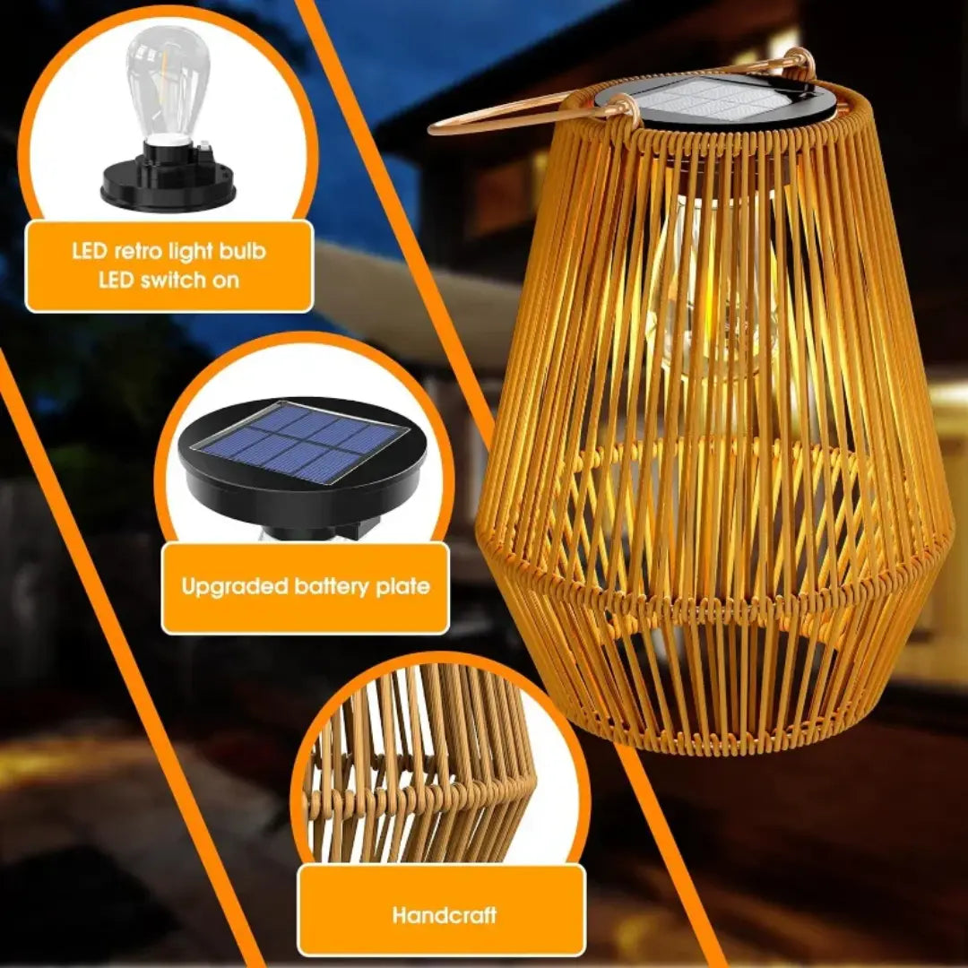 Solar Lantern Handwoven Rattan Waterproof