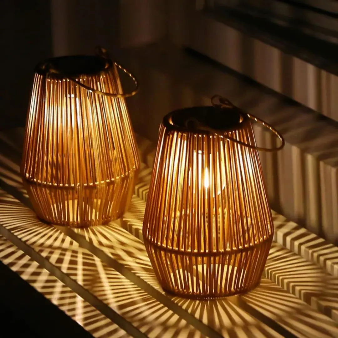 Solar Lantern Handwoven Rattan Waterproof