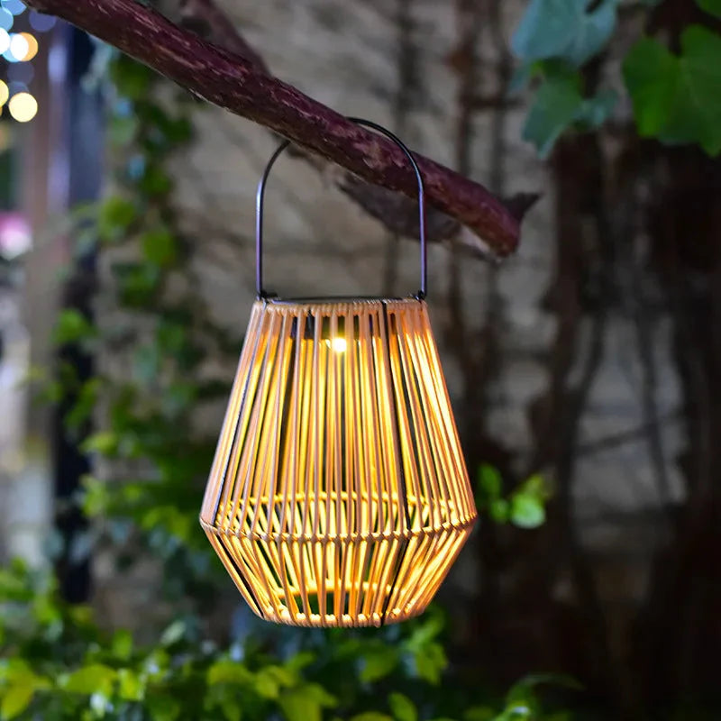 Solar Lantern Rattan Warm White Up To 10 Hours