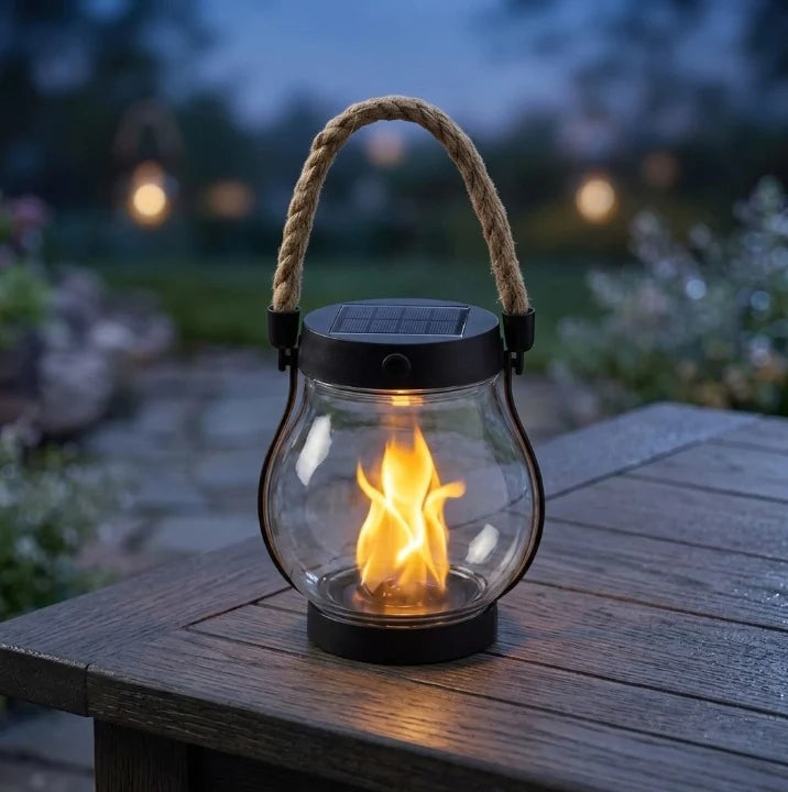 Solar Lantern Realistic Flame Flicker USB-C Rechargeable Weatherproof
