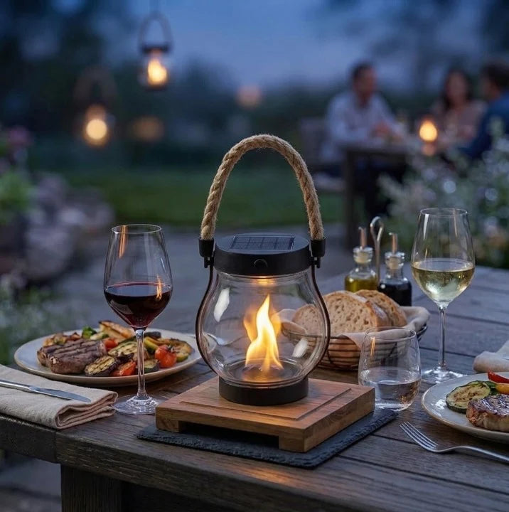Solar Lantern Realistic Flame Flicker USB-C Rechargeable Weatherproof