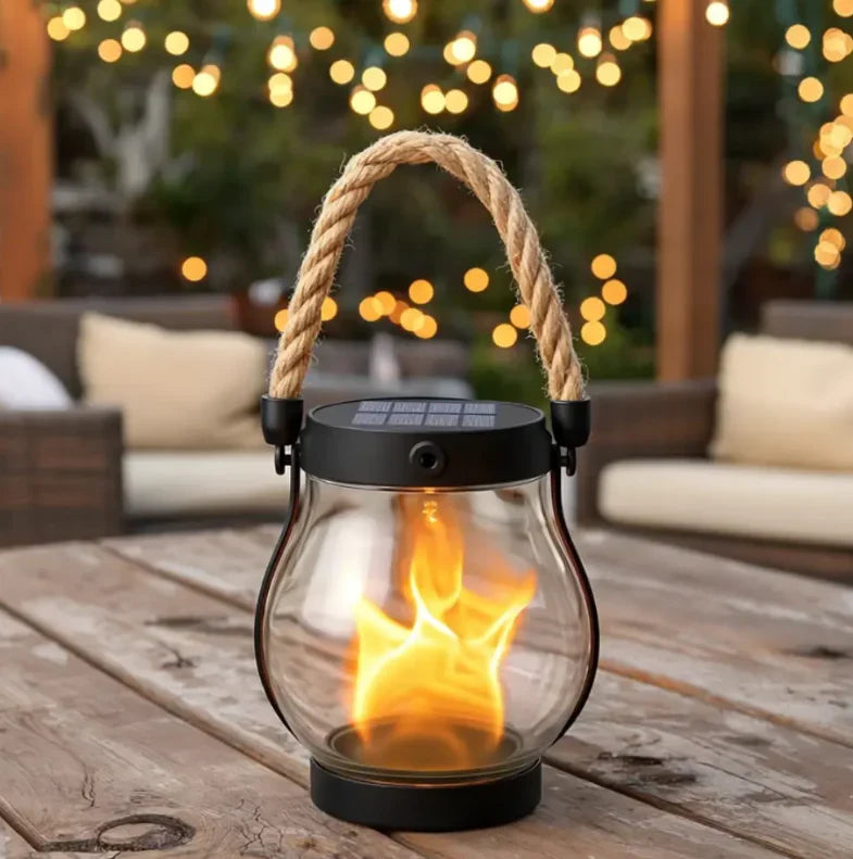 Solar Lantern Realistic Flame Flicker USB-C Rechargeable Weatherproof