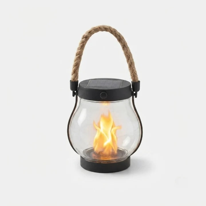 Solar Lantern Realistic Flame Flicker USB-C Rechargeable Weatherproof