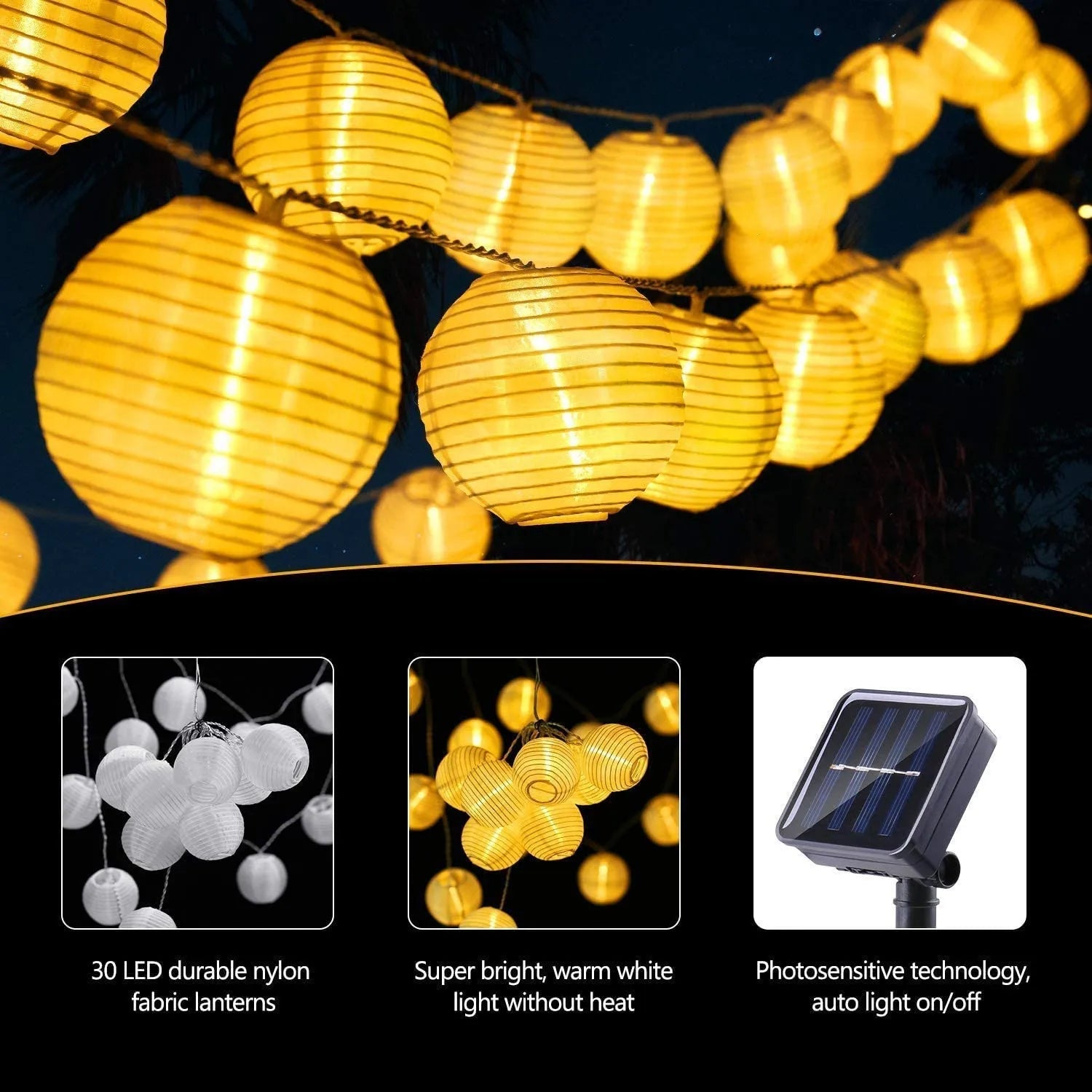 Solar Lantern String Lights Solar-Powered 8-Hour IP65 Weatherproof