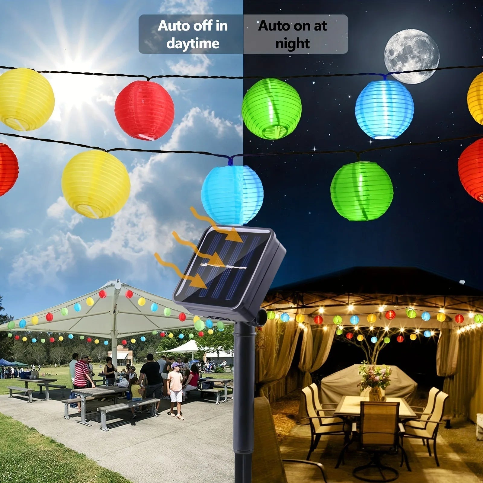 Solar Lantern String Lights Solar-Powered 8-Hour IP65 Weatherproof
