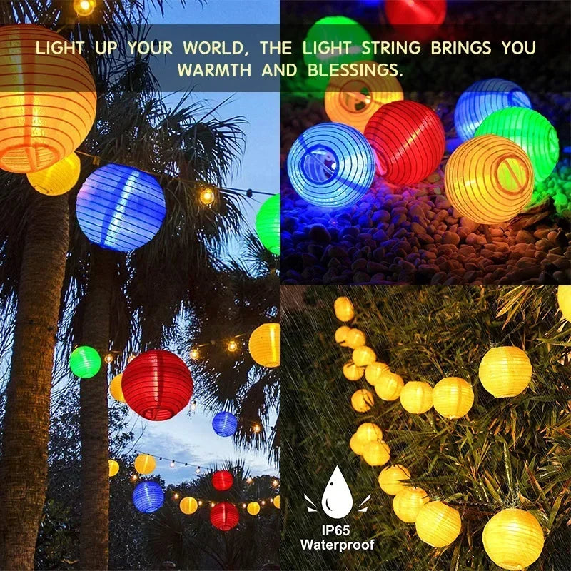 Solar Lantern String Lights Solar-Powered 8-Hour IP65 Weatherproof
