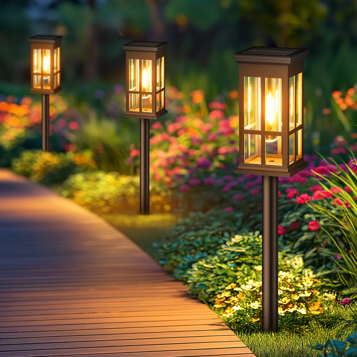 Solar Pathway Lights Lantern Design Filament-Style LED Weather-Resistant