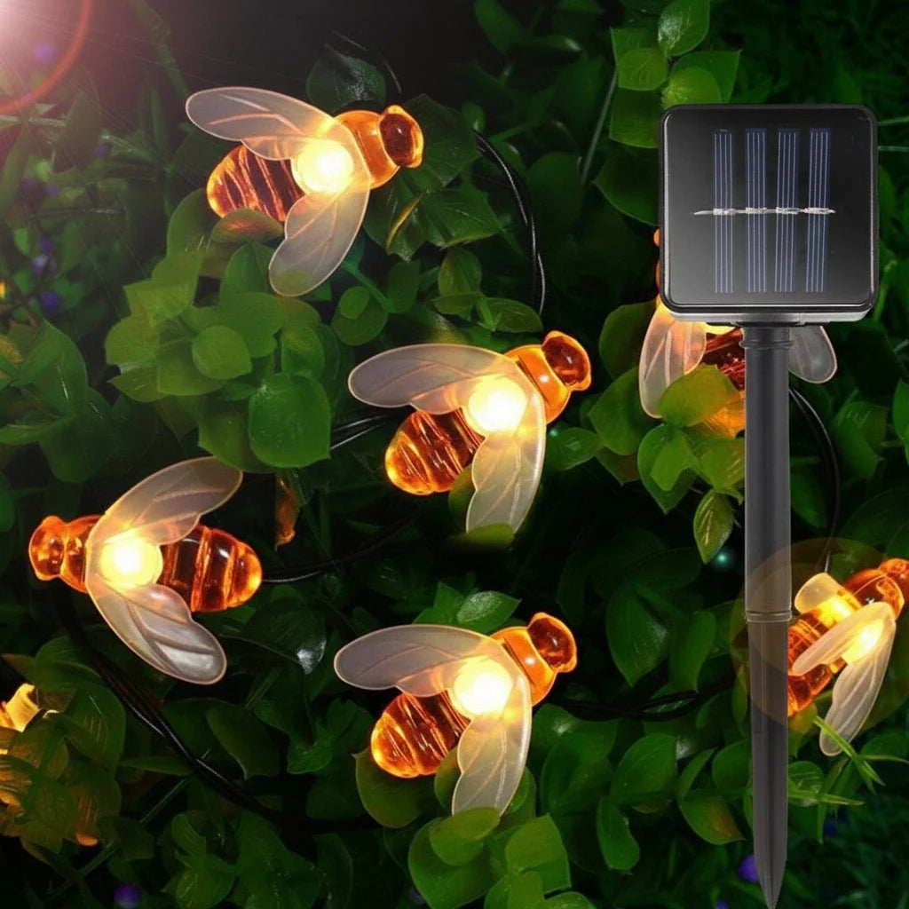 Solar String Lights Bee Design Warm White LEDs Weatherproof