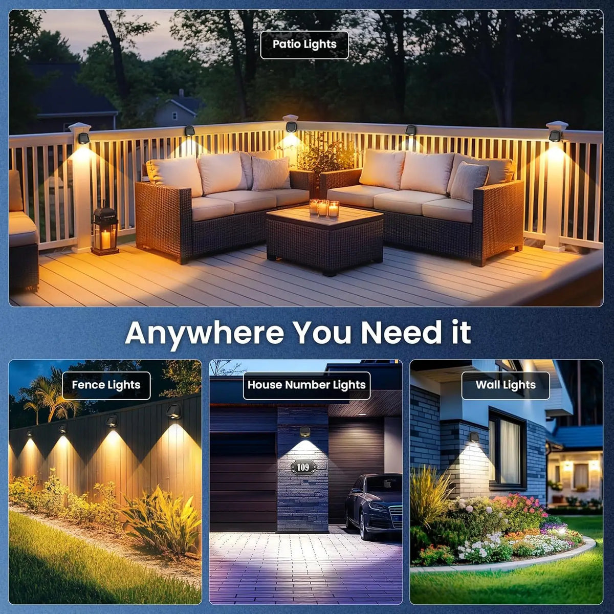 Solar Wall Light Wide Beam Convex Lens Built-In Battery