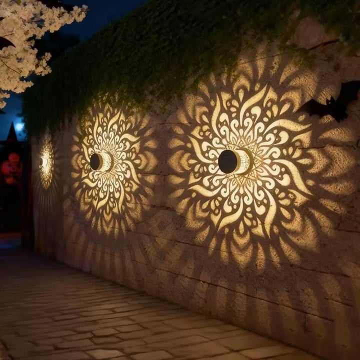 Solar Wall Lights Peony Shadow Weatherproof Set of 2