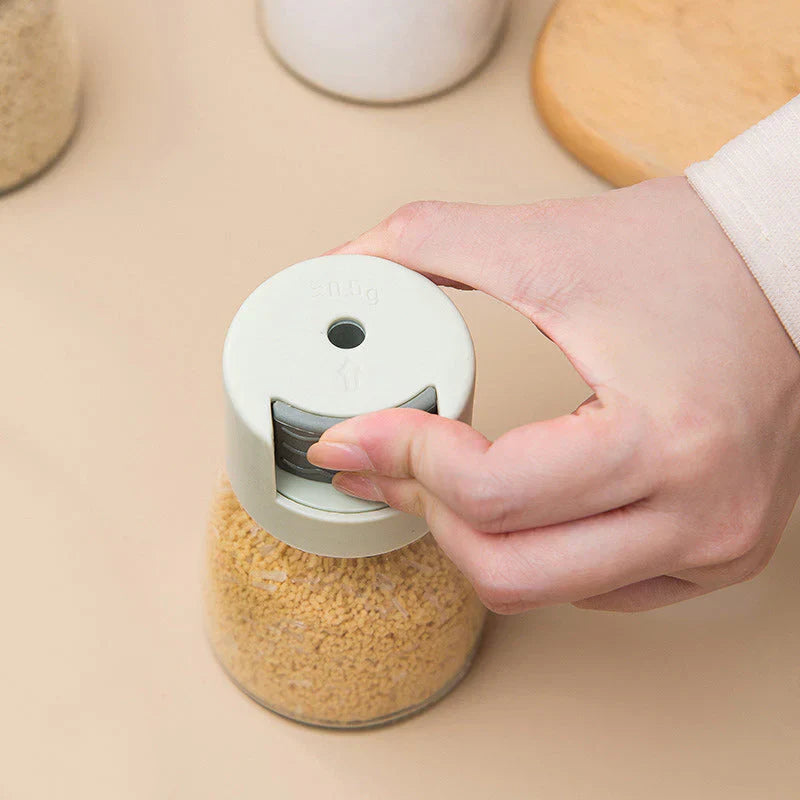 Spice Dispenser Pressure-Assisted Push-Button Portion Control