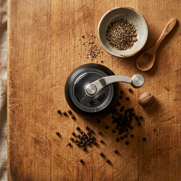 Spice Grinder Crank-Operated Stainless Steel Adjustable Coarseness