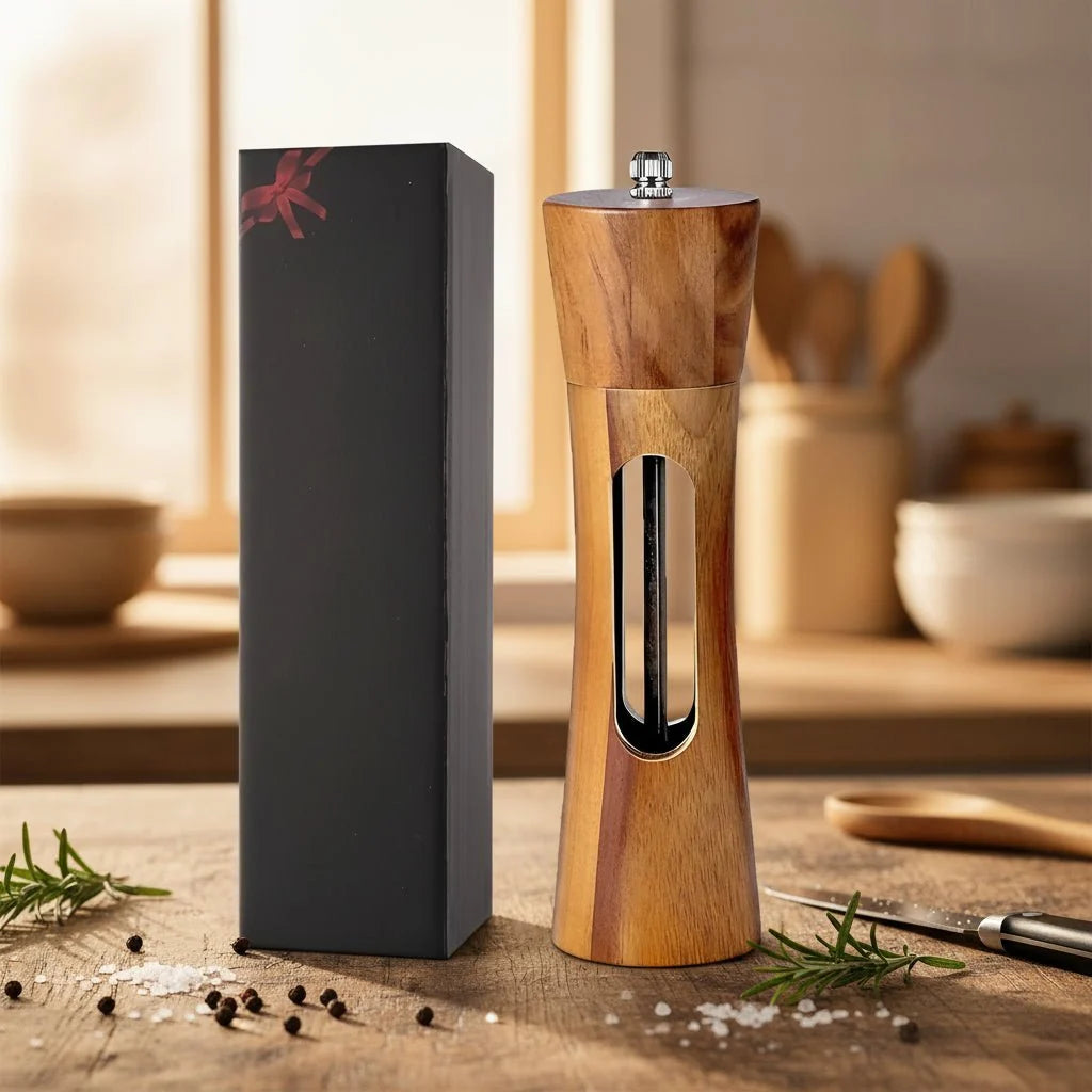 Spice Grinder Wooden Adjustable Mill Transparent Window
