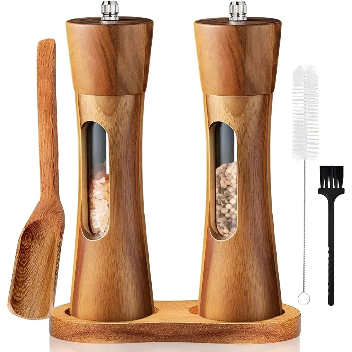 Spice Grinder Wooden Adjustable Mill Transparent Window