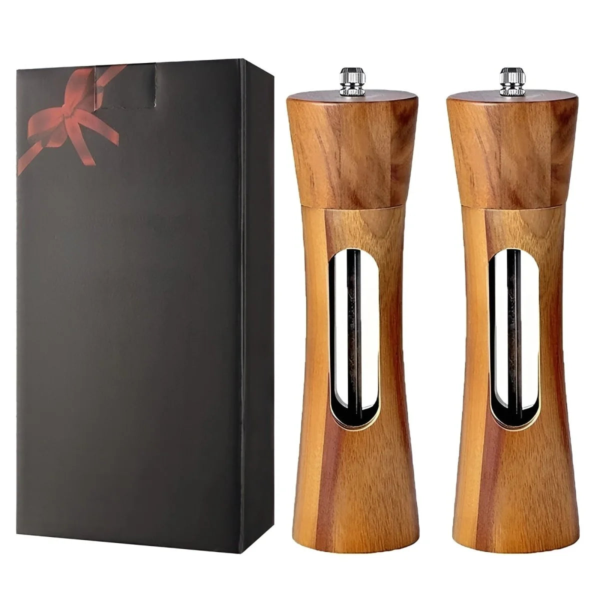 Spice Grinder Wooden Adjustable Mill Transparent Window