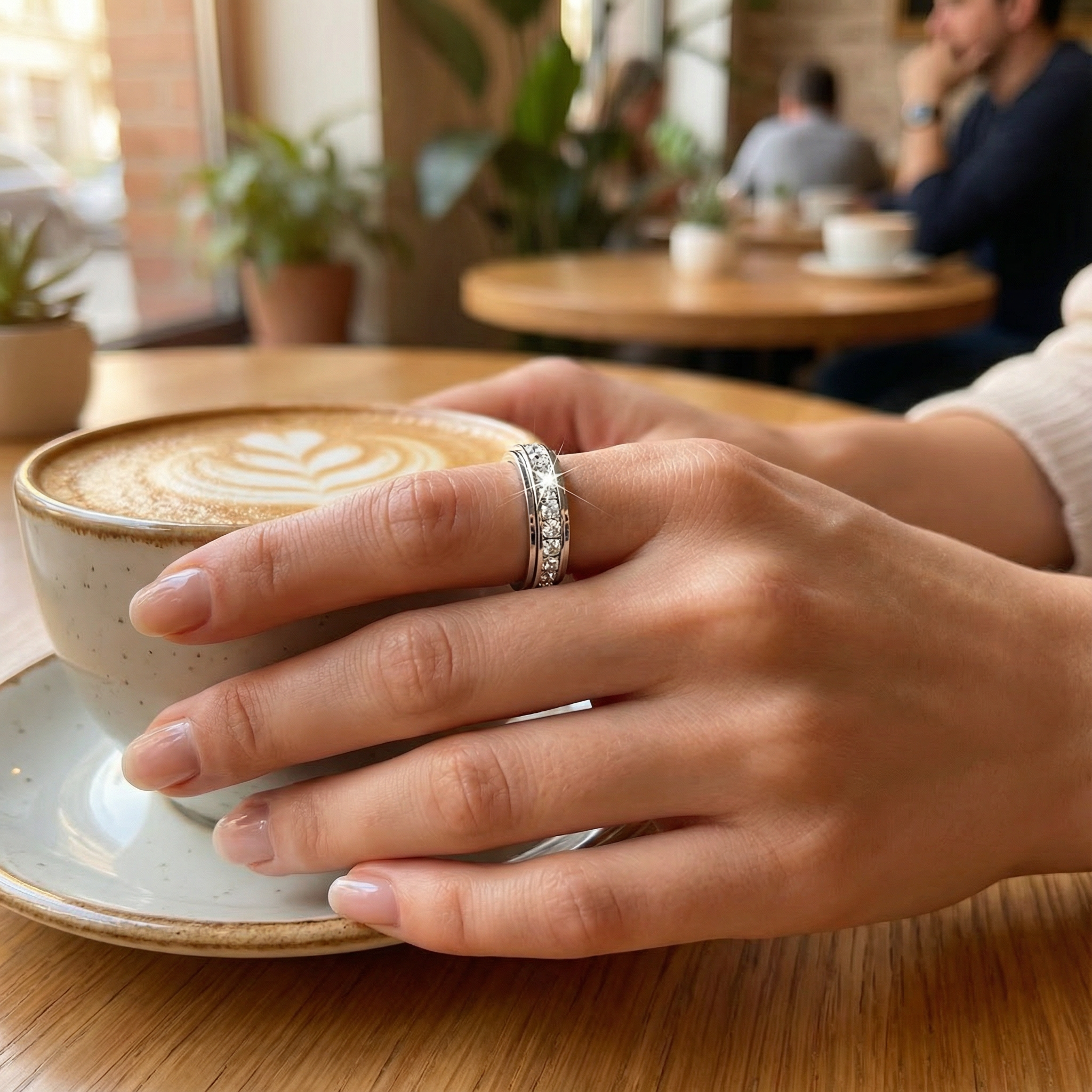 Spinner Ring Hypoallergenic Titanium Steel Brilliant Cut Zirconia