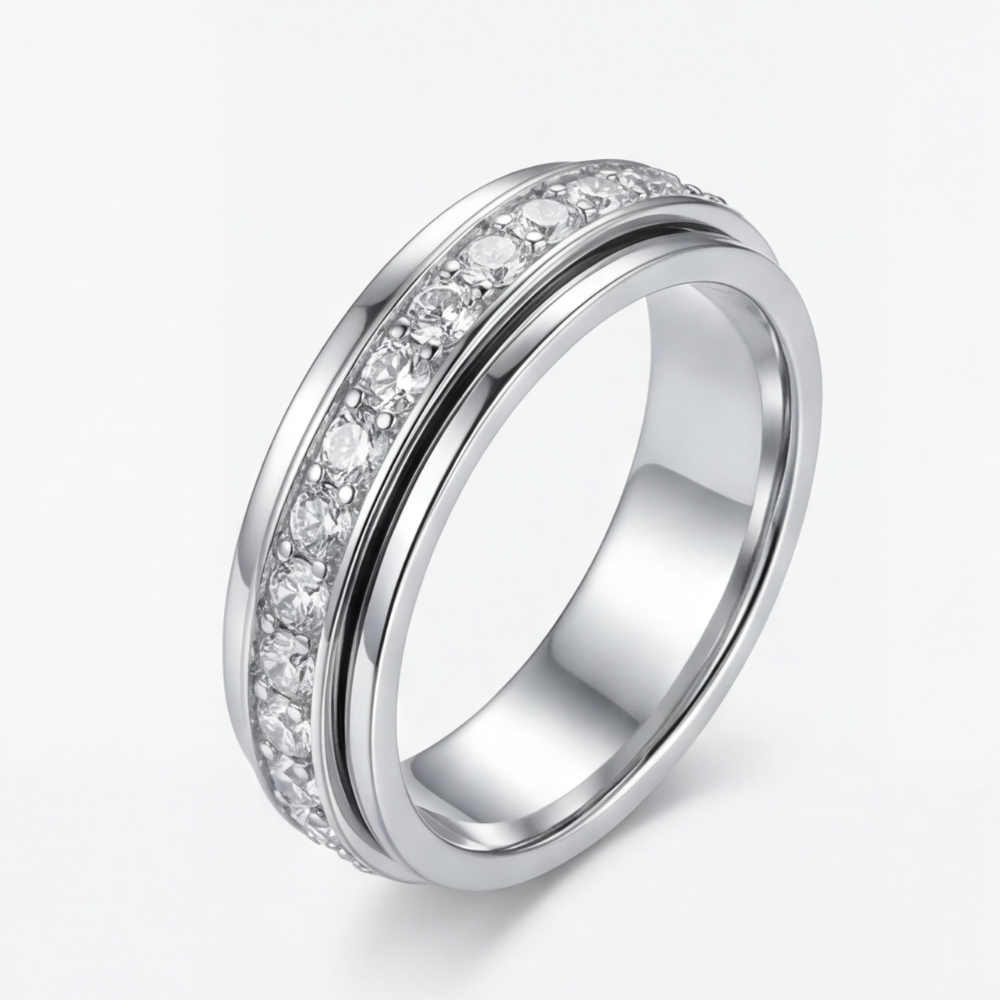 Spinner Ring Hypoallergenic Titanium Steel Brilliant Cut Zirconia