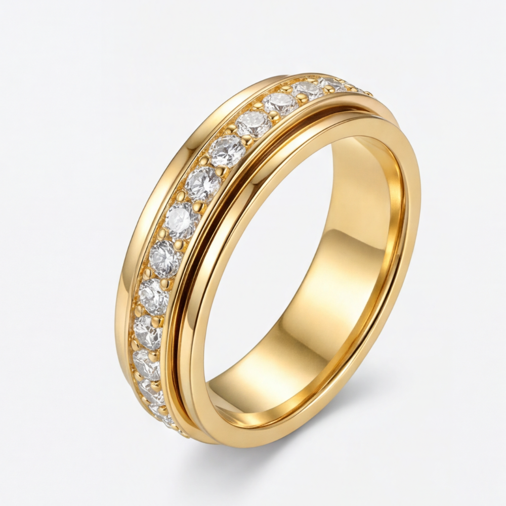 Spinner Ring Hypoallergenic Titanium Steel Brilliant Cut Zirconia