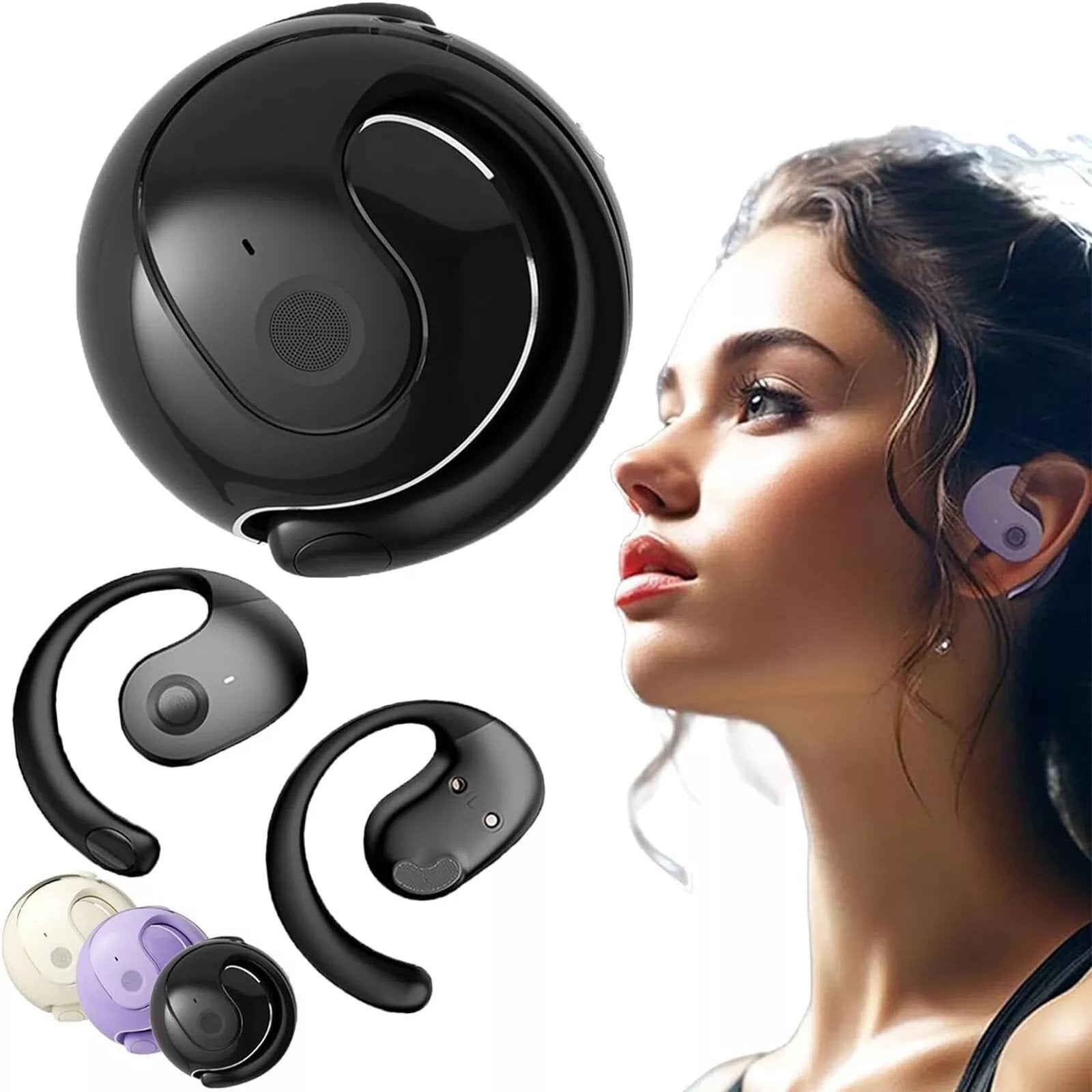 Sports Bluetooth Earbuds Silicone Ear Hooks 36-Hour Battery