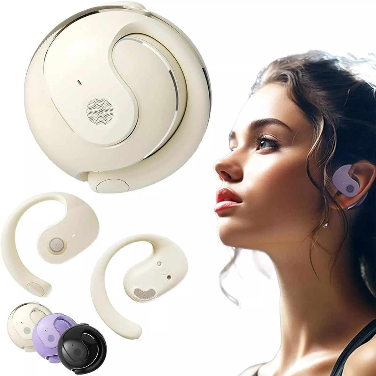 Sports Bluetooth Earbuds Silicone Ear Hooks 36-Hour Battery