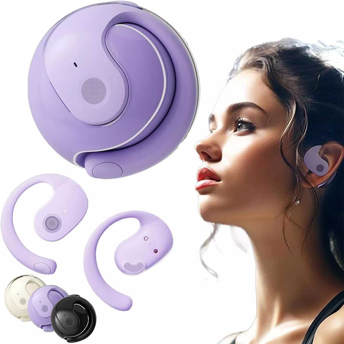 Sports Bluetooth Earbuds Silicone Ear Hooks 36-Hour Battery