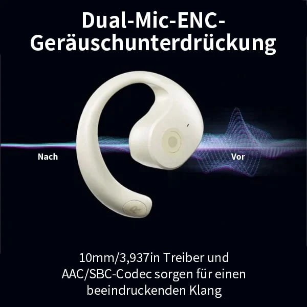 Sports Bluetooth Earbuds Silicone Ear Hooks 36-Hour Battery