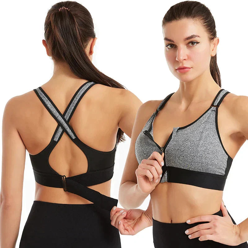Sports Bra Front Zipper & Adjustable Velcro Straps