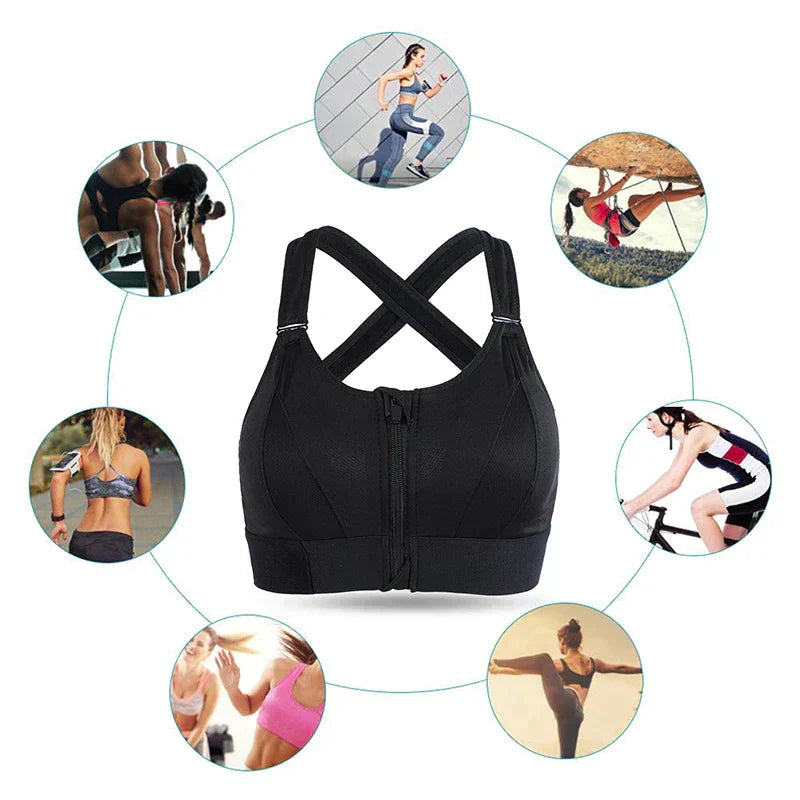 Sports Bra Front Zipper & Adjustable Velcro Straps