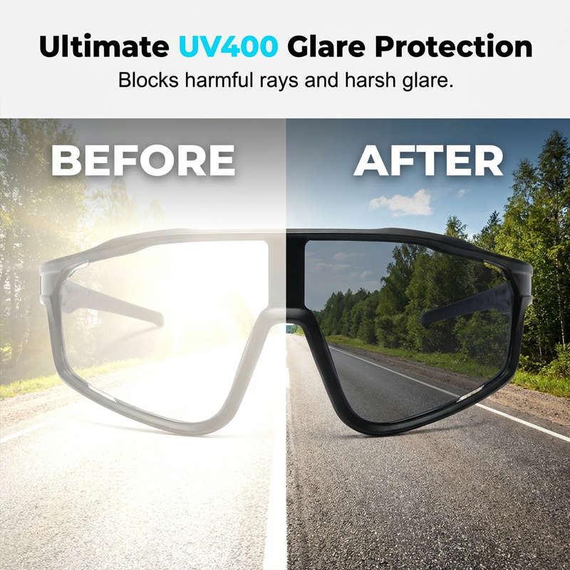 Sports Sunglasses Photochromic Lenses Rimless Panoramic View