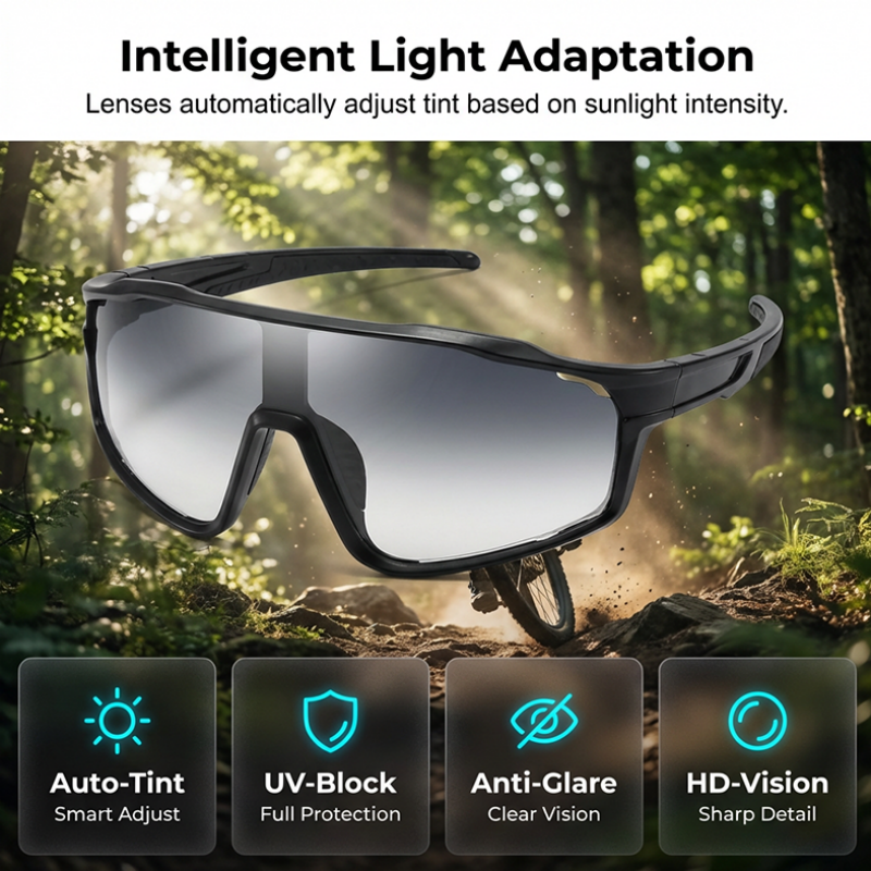 Sports Sunglasses Photochromic Lenses Rimless Panoramic View