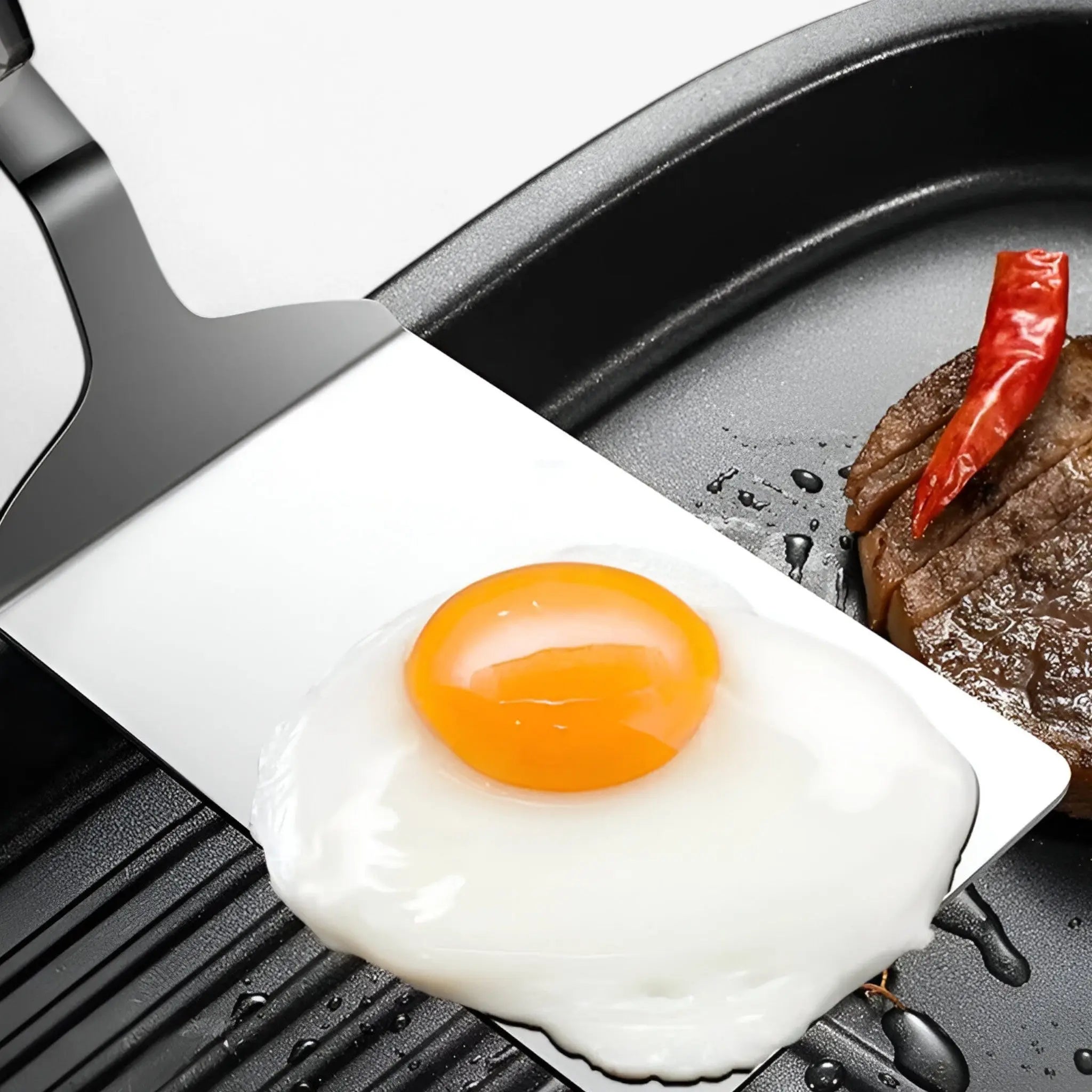 Square Spatula Thin Sharp Edge Stainless Steel Wooden Handle