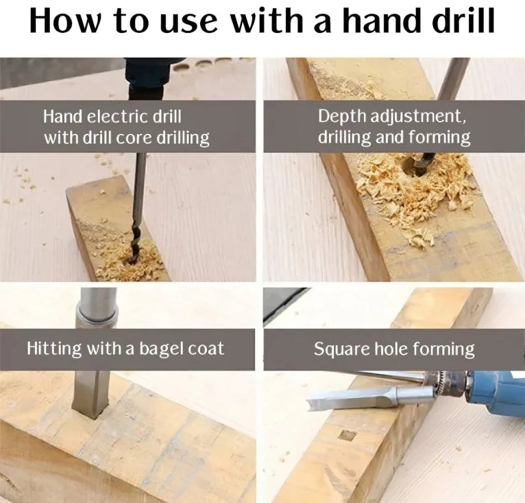 Square Tenon Drill Bit Set CNC-Milled Carbon Steel 4-Piece